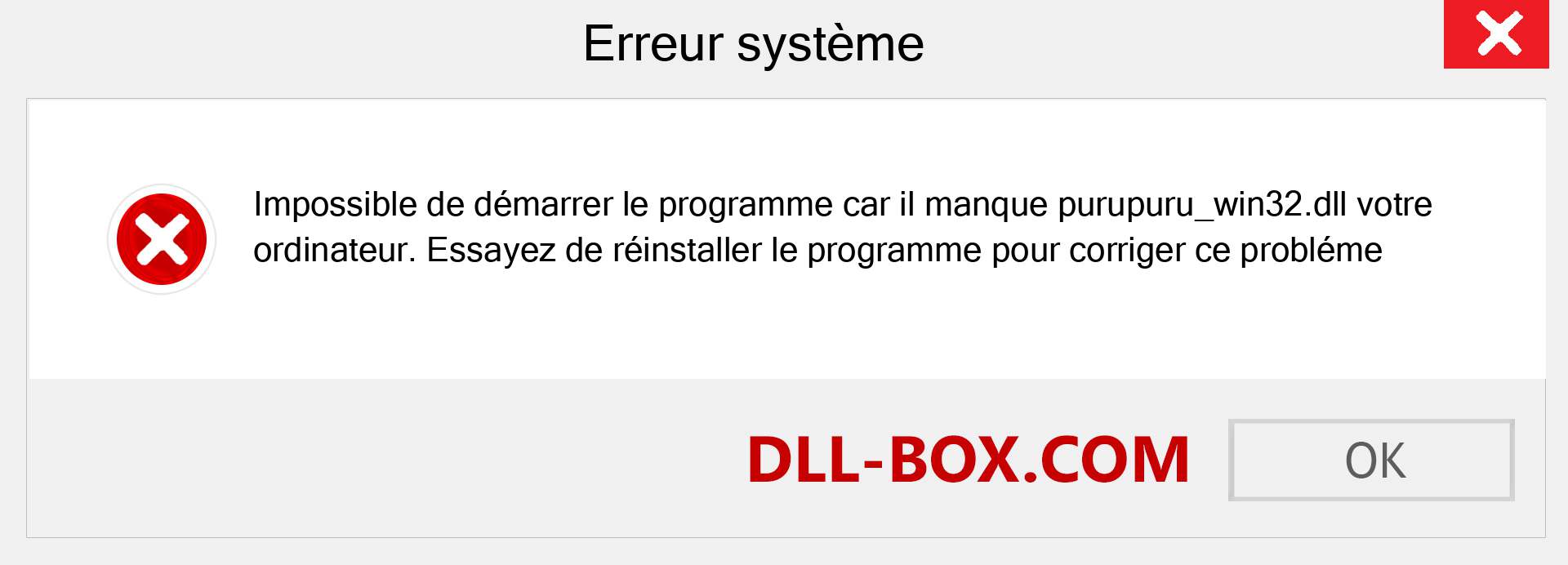 Le fichier purupuru_win32.dll est manquant ?. Télécharger pour Windows 7, 8, 10 - Correction de l'erreur manquante purupuru_win32 dll sur Windows, photos, images